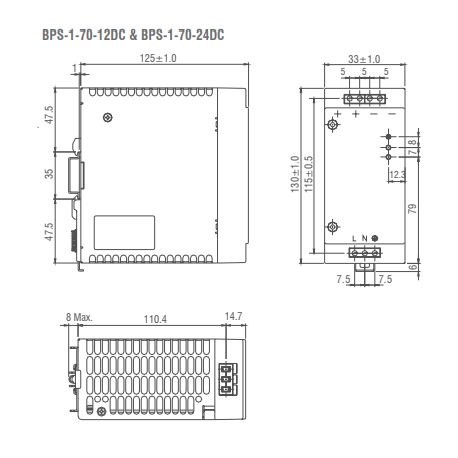 Alimentation 24VDC BPS17024DC, Entrée 90-264VAC, Sortie 70W 3A, Montage rail DIN - BPS IMO