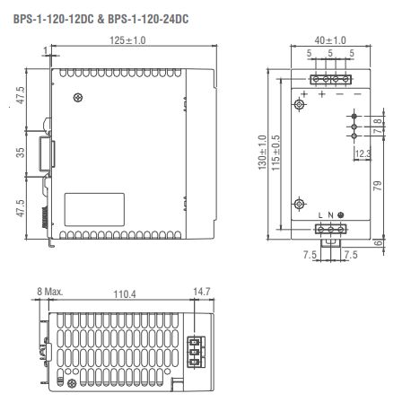 Alimentation 24VDC BPS112024DC, Entrée 90-264VAC, Sortie 120W 5A, Montage rail DIN - BPS IMO