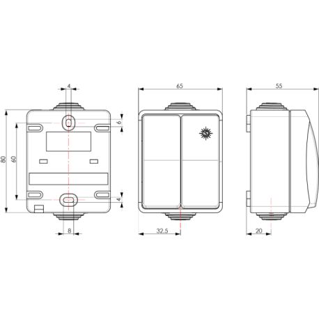 3313 Double Interrupteur va et vient étanche IP54, certifié NF - Montage en surface - SOLERA