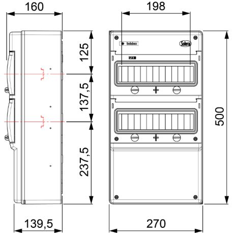 1322 Coffret électrique étanche pour prises - 2 rangées de 11 modules - IP65 Solera Indubox