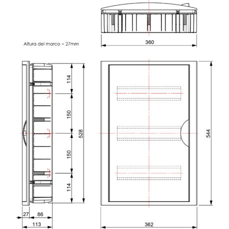 5260HGW Tableau électrique encastrable 3 rangées de 14 modules - pour sur placo - 438x362x102mm