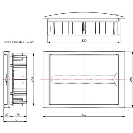 5012HGW Tableau électrique encastrable 1 rangée de 12 modules - pour sur placo - 233x320x75mm
