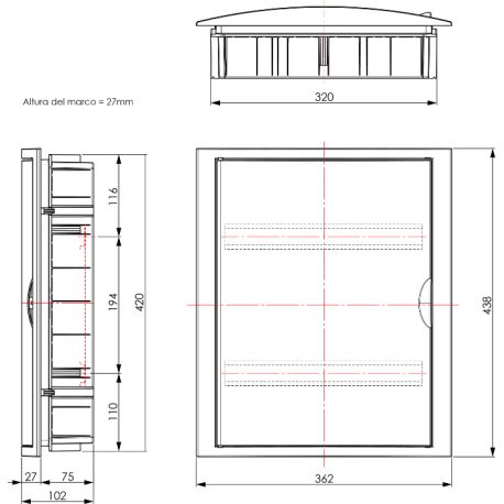 5250HGW Tableau électrique encastrable 2 rangée de 14 modules - pour sur placo - 438x362x102mm