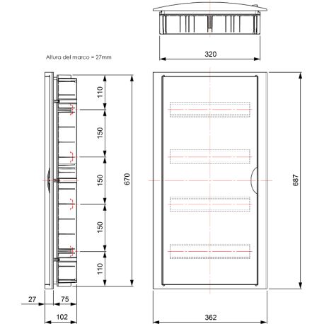 5270HGW Tableau électrique encastrable sur placo 56 modules - porte pleine - 687x362x102mm