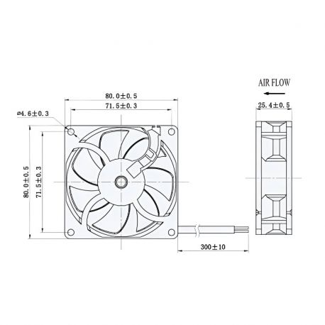 Ventilateur axial carré 24Vdc 80X80X25 - débit d'air 69m3/h - 3.6W