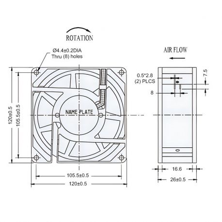 Ventilateur axial carré 230Vac 120X120X25 - débit d'air 121m3/h - 15W