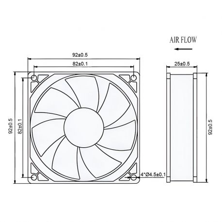 Ventilateur axial carré 12Vdc 92X92X25 - débit d'air 103m3/h - 4.2W