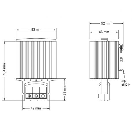 Résistance de chauffage PH 75W 110-250V AC/DC - non ventilé - Fixation Rail Din