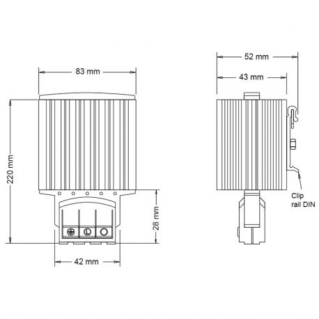 Résistance de chauffage PH 150W 110-250V AC/DC - non ventilé - Fixation Rail Din