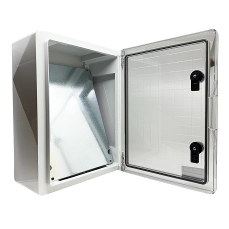Coffret électrique ABS 400x300x165 étanche IP65 - Porte transparente - avec plaque de fond