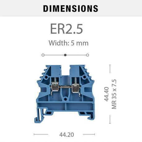 Borne de jonction à vis 2,5mm² - pas 5mm - bleue - IMO