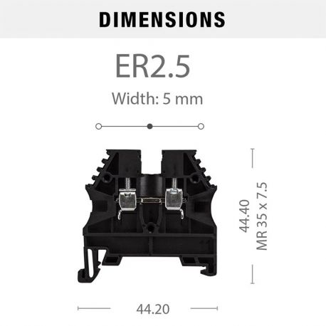 Borne de jonction à vis 2,5mm² - pas 5mm - noire - IMO