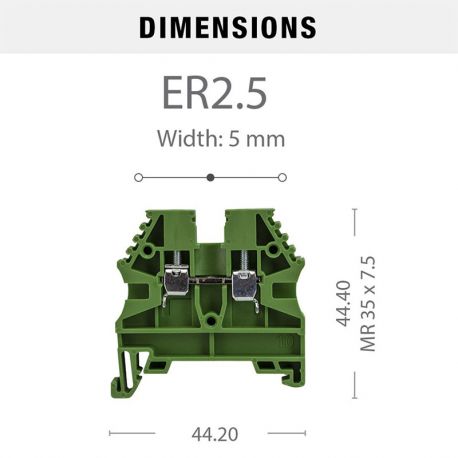 Borne de jonction à vis 2,5mm² - pas 5mm - verte - IMO