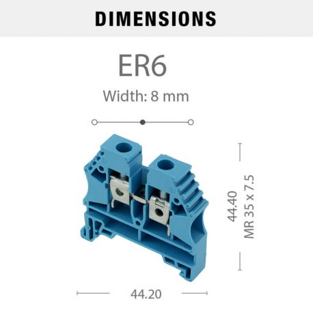 Borne de jonction à vis 6mm² - pas 8mm - bleue - IMO