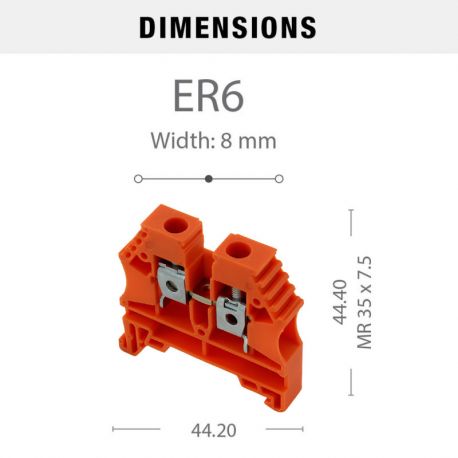 Borne de jonction à vis 6mm² - pas 8mm - orange - IMO