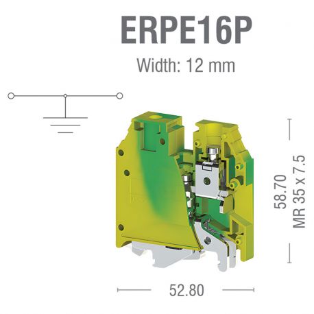Borne de jonction à vis de terre 16mm² - pas 12mm - vert/jaune - IMO