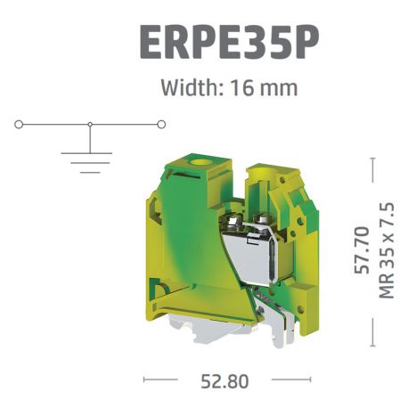 Borne de jonction à vis de terre 35mm² - pas 16mm - vert/jaune - IMO