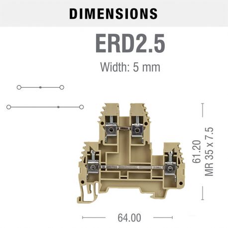 Borne de jonction deux étage à vis 2,5mm² - pas 5mm - beige - IMO