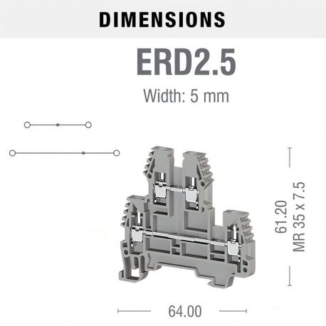 Borne de jonction deux étage à vis 2,5mm² - pas 5mm - grise - IMO