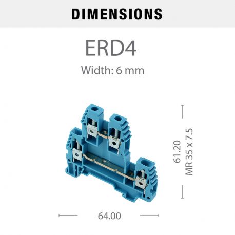 Borne de jonction deux étage à vis 4mm² - pas 6mm - bleu - IMO