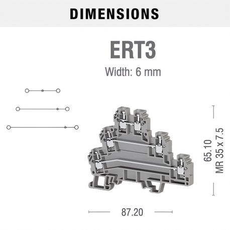 Borne de jonction trois étages à vis 2,5mm² - pas 6mm - grise - IMO