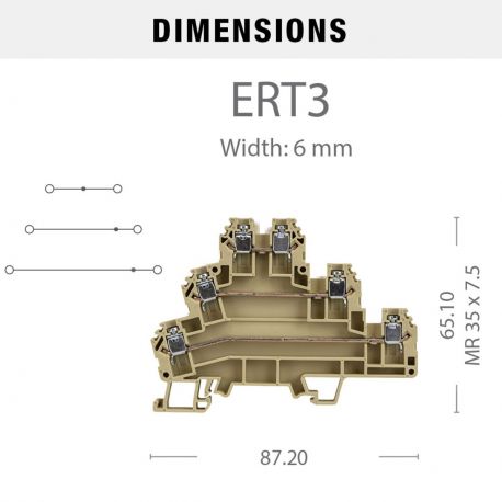 Borne de jonction trois étages à vis 2,5mm² - pas 6mm - beige - IMO