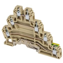 Borne de jonction trois étages + terre à vis 2,5mm² - pas 6mm - beige - IMO
