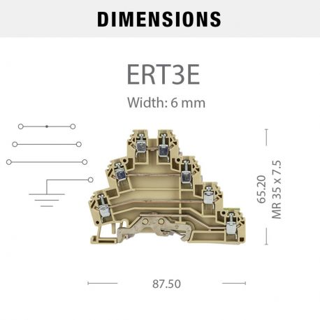 Borne de jonction trois étages + terre à vis 2,5mm² - pas 6mm - beige - IMO