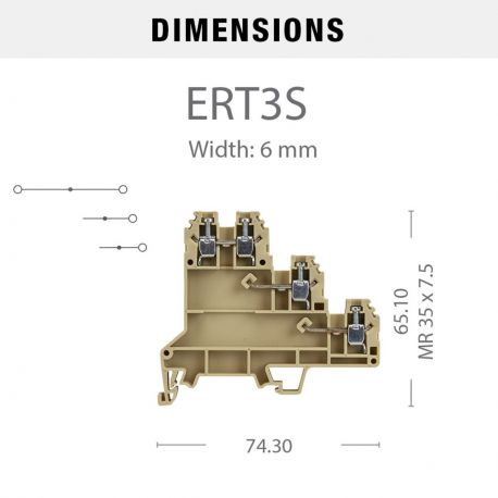 Borne de jonction capteur trois étages à vis 2,5mm² - pas 6mm - beige - IMO