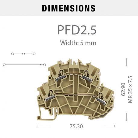 Borne de jonction deux étages à ressort 2,5mm² - pas 5mm - beige - type PushFit - IMO