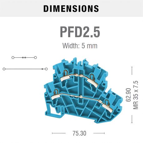 Borne de jonction deux étages à ressort 2,5mm² - pas 5mm - beige - type PushFit - IMO