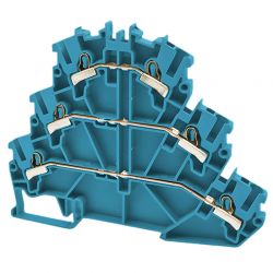 Borne de jonction trois étages à ressort 2,5mm² - pas 5mm - bleue - type PushFit - IMO