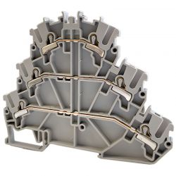 Borne de jonction trois étages à ressort 2,5mm² - pas 5mm - grise - type PushFit - IMO