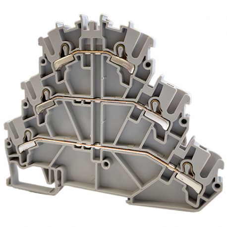 Borne de jonction trois étages à ressort 2,5mm² - pas 5mm - grise - type PushFit - IMO