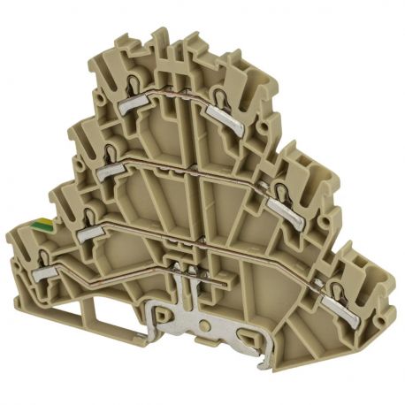 Borne de jonction trois étages + terre à ressort 2,5mm² - pas 5mm - beige - type PushFit - IMO