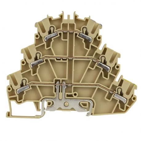 Borne de jonction deux étages + terre à ressort 2,5mm² - pas 5mm - beige - type PushFit - IMO