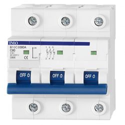 Disjoncteur tripolaire 3P - 80A - pouvoir de coupure 10kA - courbe C - À vis - IMO