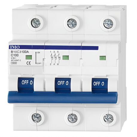Disjoncteur tripolaire 3P - 100A - pouvoir de coupure 10kA - courbe C - À vis - IMO