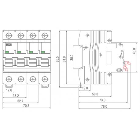 Disjoncteur tétrapolaire 4P - 20A - Pouvoir de coupure 10kA - courbe C - À vis - IMO
