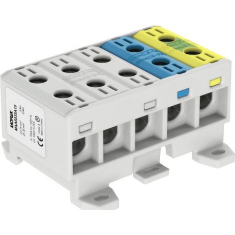 Bloc de jonction alu cuivre gris, bleu, vert/jaune 2,5 à 35mm² 1500V AC/DC - Rail DIN - MOREK