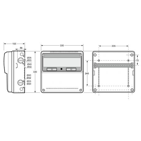 Coffret pour prise industrielle étanche IP65 IK10 - 1 rangée de 16 modules - 330x330x155mm