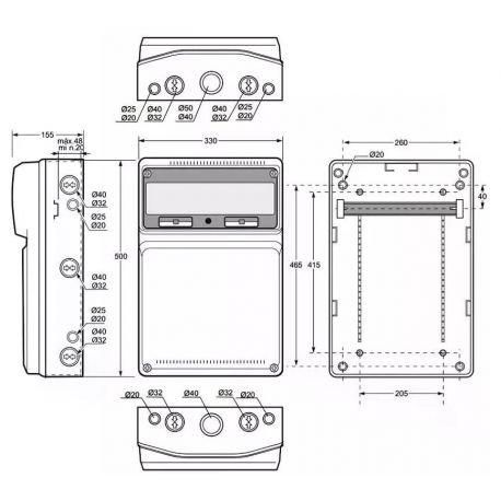 Coffret pour prise industrielle étanche IP65 IK10 - 1 rangée de 16 modules