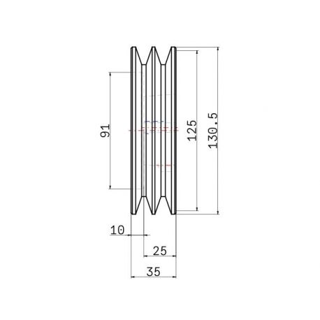 Poulie trapézoïdale SPA / A - 2 gorges - Ø125 mm - Moyeu amovible 1610 - Fonte