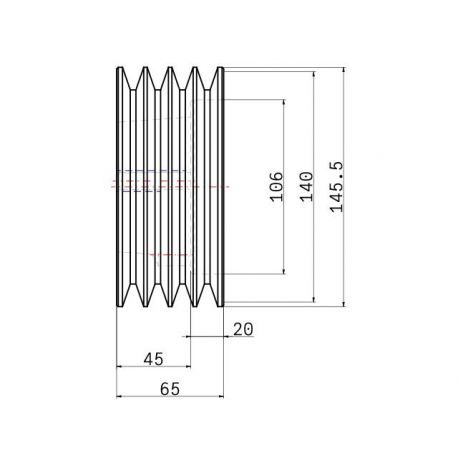 Poulie trapézoïdale SPA / A - 4 gorges - Ø140 mm - Moyeu amovible 2517 - Fonte