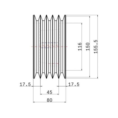 Poulie trapézoïdale SPA / A - 5 gorges - Ø150 mm - Moyeu amovible 2517 - Fonte