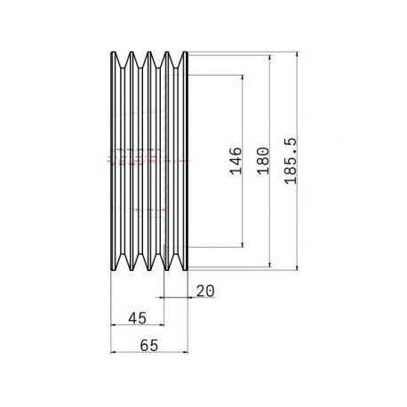 Poulie trapézoïdale SPA / A - 4 gorges - Ø180 mm - Moyeu amovible 2517 - Fonte