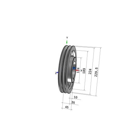 Poulie trapézoïdale SPA / A - 2 gorges - Ø224 mm - Moyeu amovible 2517 - Fonte