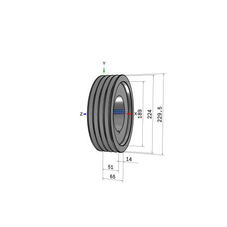 Poulie trapézoïdale SPA / A - 4 gorges - Ø224 mm - Moyeu amovible 3020 - Fonte