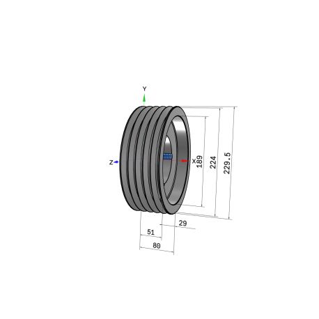 Poulie trapézoïdale SPA / A - 5 gorges - Ø224 mm - Moyeu amovible 3020 - Fonte