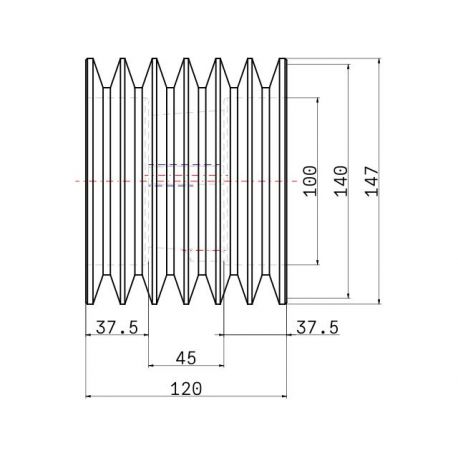 Poulie trapézoïdale SPB / B - 6 gorges - Ø140 mm - Moyeu amovible 2517 - Fonte